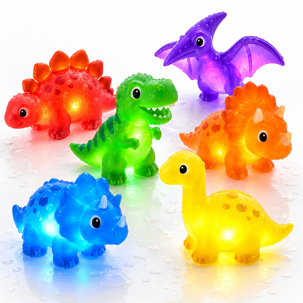 Tub Works Dinos Dinosaur Light-Up Bath Toys, six-pack product image