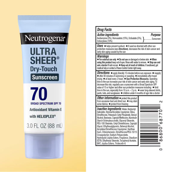 Neutrogena Ultra Sheer Dry-Touch Sunscreen Lotion Broad Spectrum SPF 70, 3 fl oz