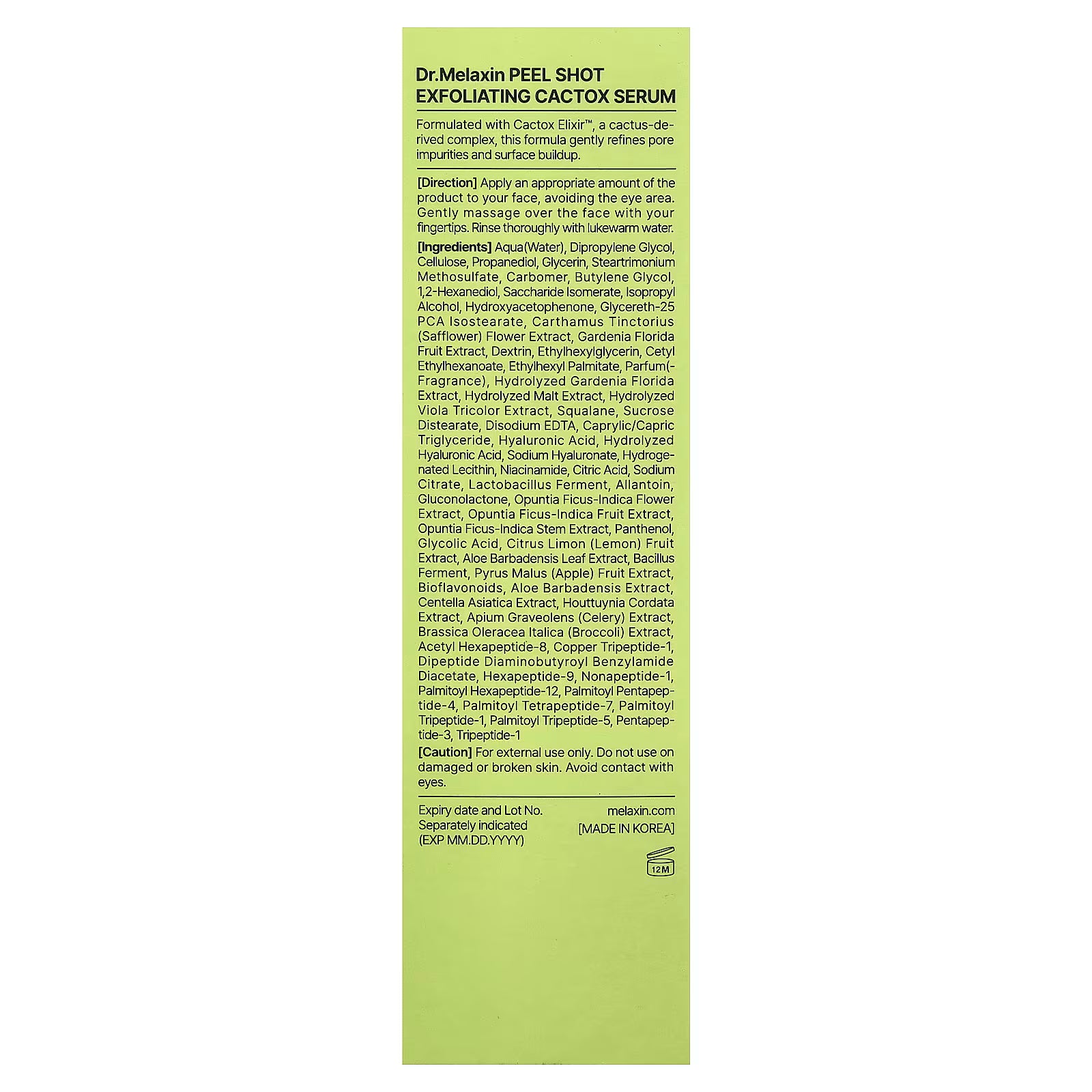 Dr.Melaxin, Peel Shot, Exfoliating Cactox Serum, For All Skin Types, 80 ml (2.7 fl oz)