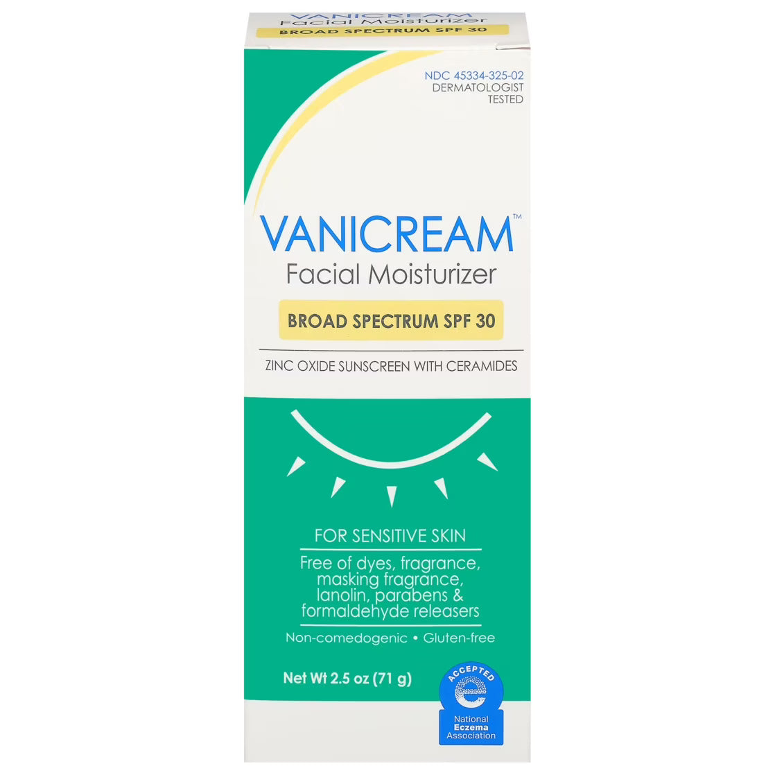 Vanicream Facial Moisturizer with SPF 30, Mineral Sunscreen with Ceramides for Sensitive Skin, Lightweight Broad-Spectrum Protection, Fragrance-Free, 2.5 oz