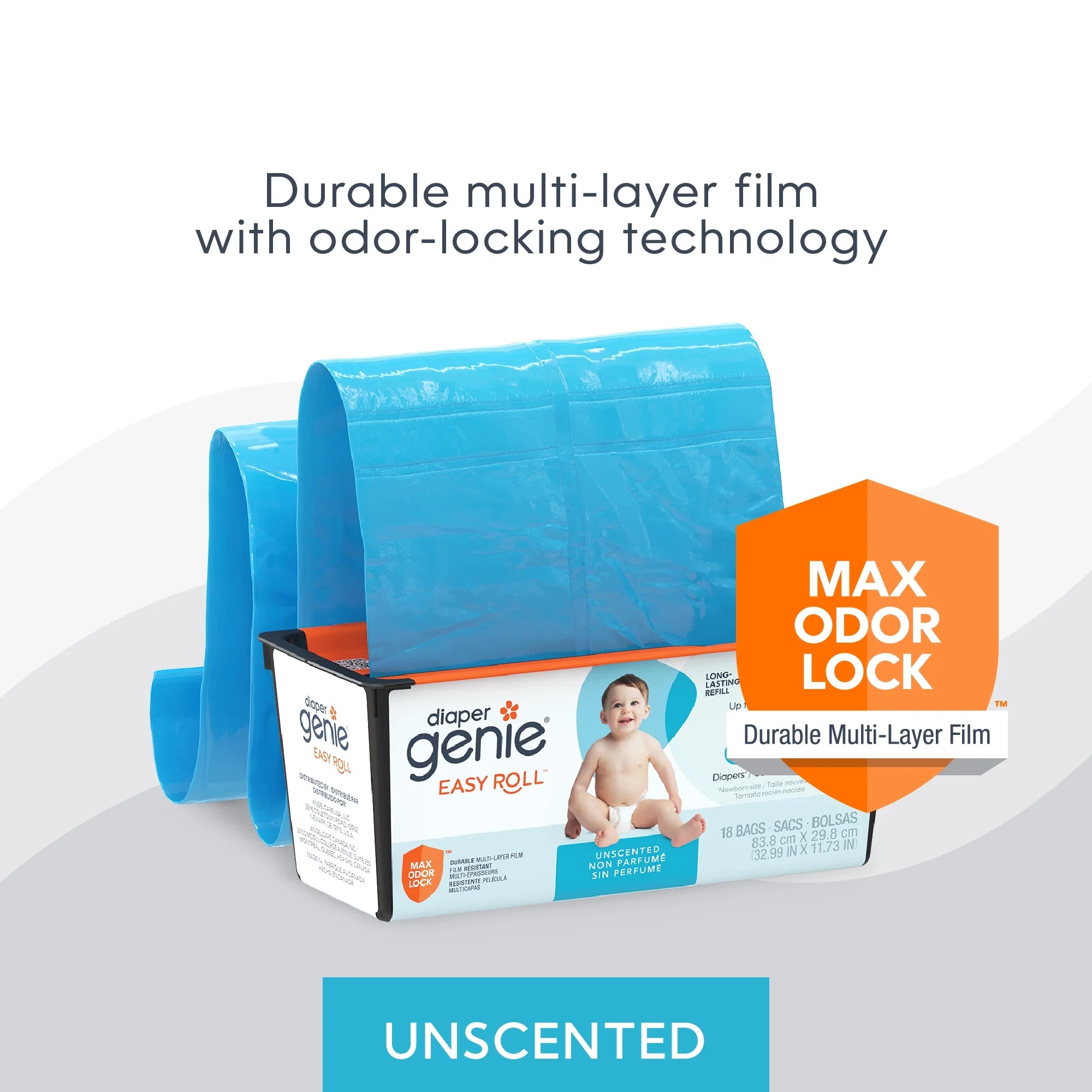 Diaper Genie Diaper Pail Easy Roll Refill with 18 Bags, Holds up to 846 Newborn Diapers