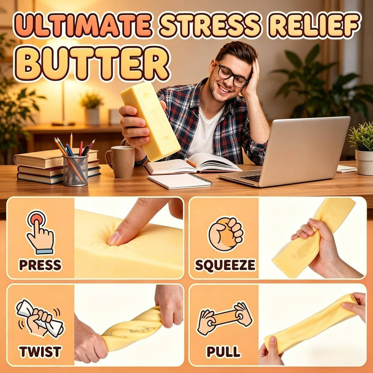 14 oz Butter Squishy Stick, Giant Slow Rising Jumbo Squeeze Stress Relief Big Squishies for Office & Desk Use for Adults (Giant)