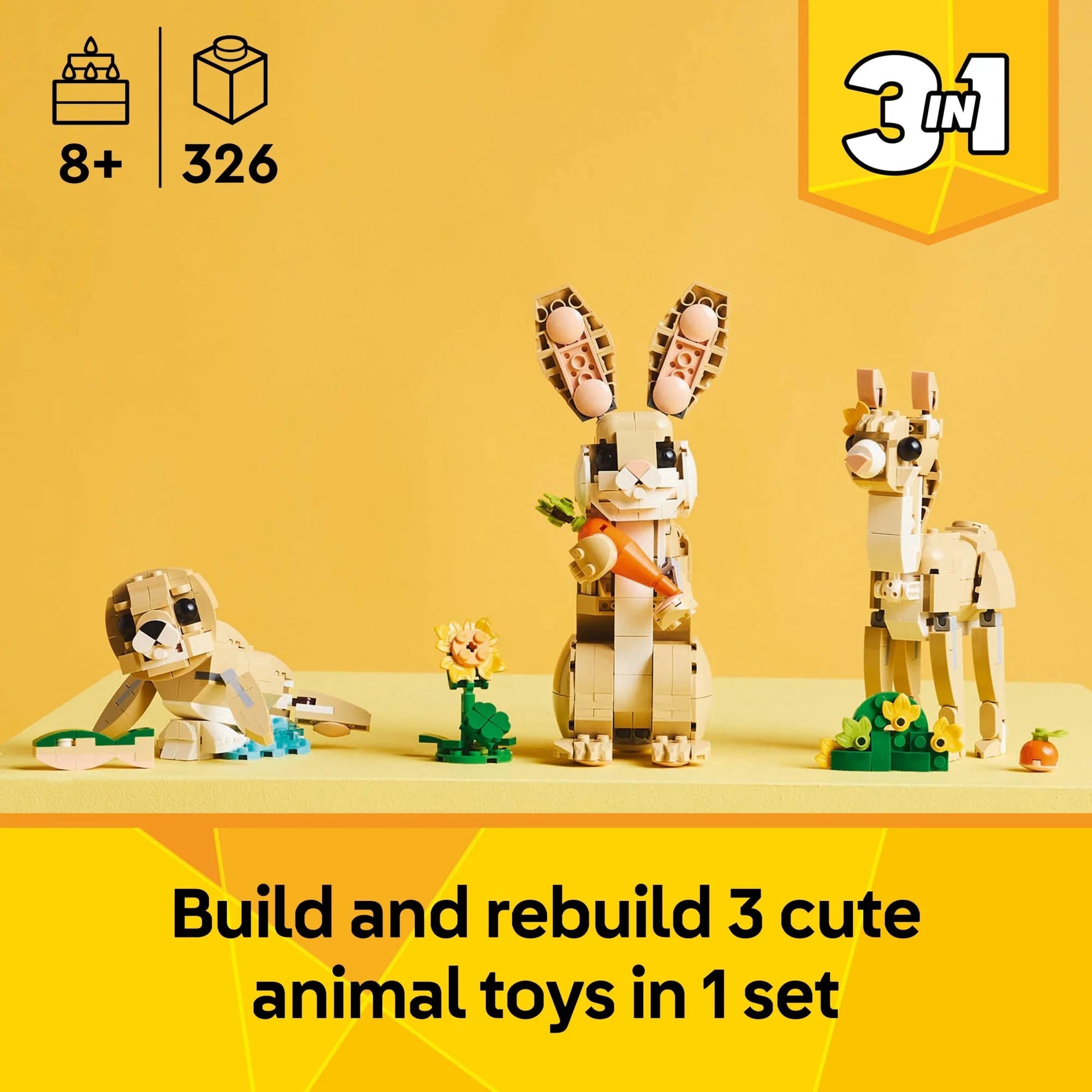 LEGO Creator 3-in-1 Cute Bunny 31162 Building Toy for Kids Ages 8+ – Bunny, Seal, or Llama