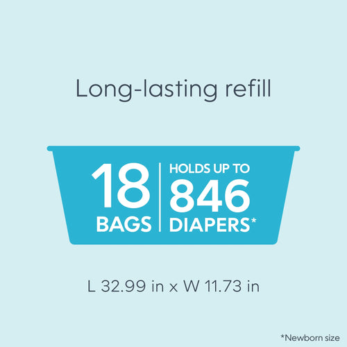Diaper Genie Diaper Pail Easy Roll Refill with 18 Bags, Holds up to 846 Newborn Diapers