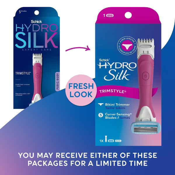 Schick Hydro Silk TrimStyle Women’s Razor with Bikini Trimmer – 5 Blade Razor & Battery Powered Trimmer, 1 Handle + 1 Refill
