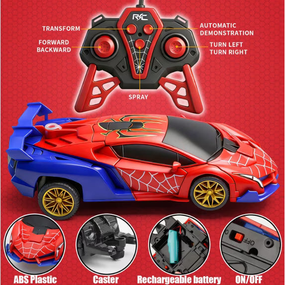 Spider Transform RC Car 2.4GHz Remote Control | One Button Deformation 360° Rotation with LED Lights