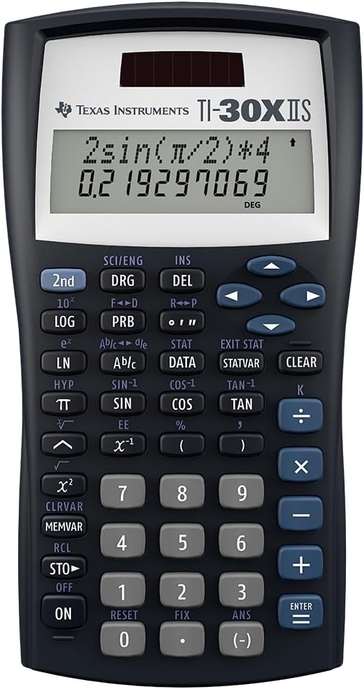 Texas Instruments TI-30XIIS Scientific Calculator – 2-Line Display, Battery & Solar Powered