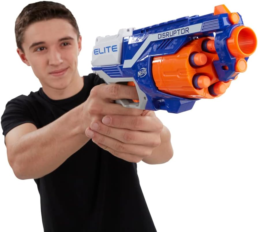 NERF Disruptor Elite Blaster - 6-Dart Rotating Drum, Slam Fire, Includes 6 Official Nerf Elite Darts - for Kids, Teens, Adults