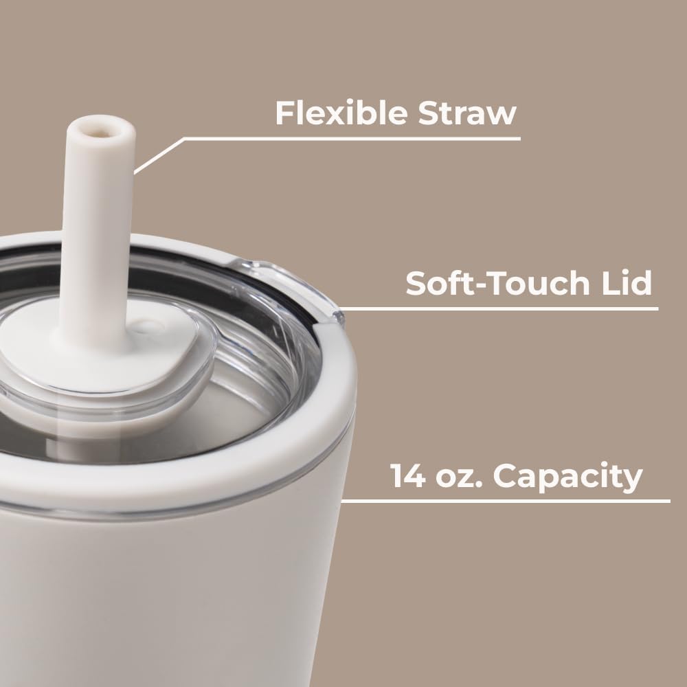 HydroJug Everyday Tumbler 14 oz, Ceramic-Lined Straw Cup, Linen