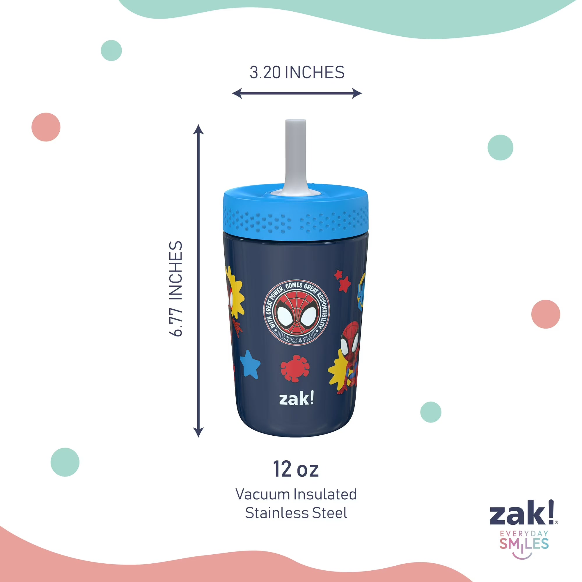 Zak Designs 12oz Spidey & Friends Kids Straw Tumbler - Stainless Steel Vacuum Insulated