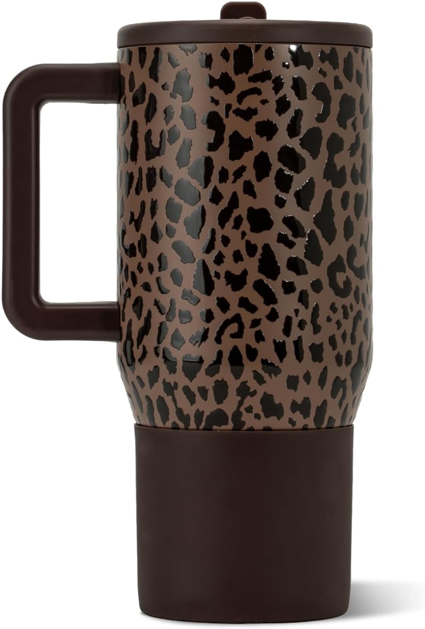 HydroJug Traveler 20oz Kids Insulated Tumbler with Handle, Brown Leopard