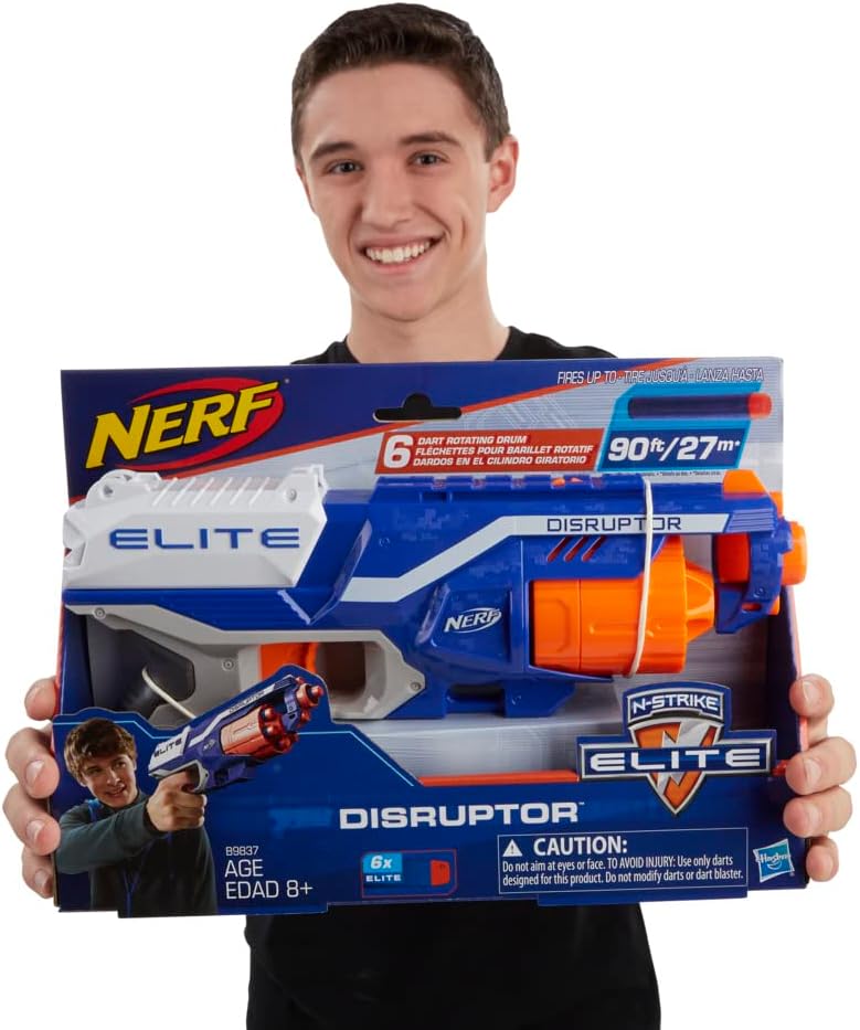 NERF Disruptor Elite Blaster - 6-Dart Rotating Drum, Slam Fire, Includes 6 Official Nerf Elite Darts - for Kids, Teens, Adults