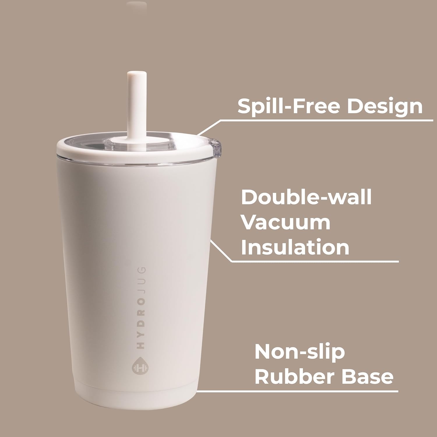 HydroJug Everyday Tumbler 14 oz, Ceramic-Lined Straw Cup, Linen