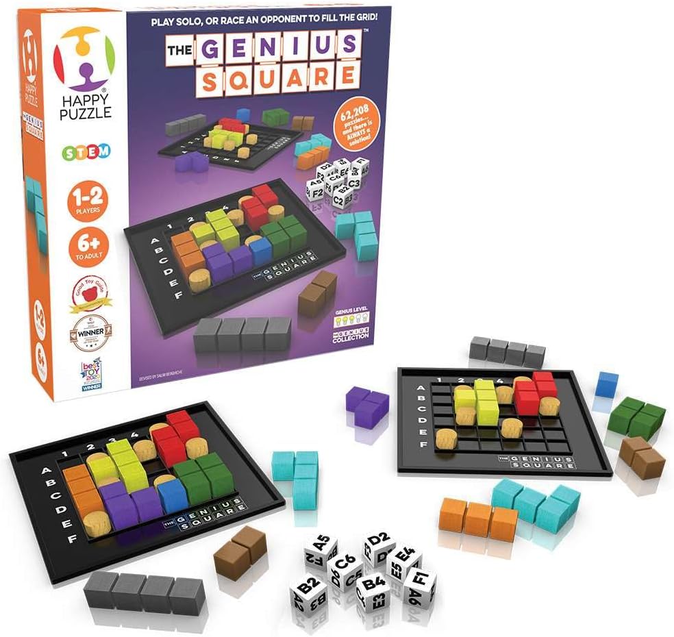 Genius Square from The Happy Puzzle Company – Game of The Year Award Winner, 60000+ Solutions STEM Puzzle Game