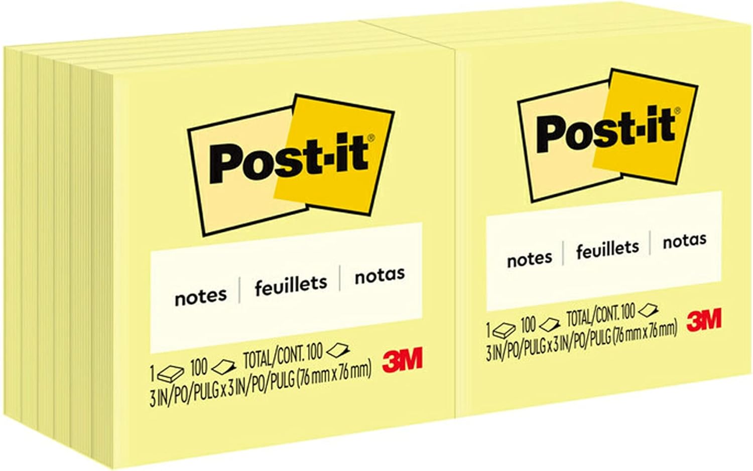 Post-it Notes 3x3 in, 12 Pads – Canary Yellow Sticky Notes, Clean Removal, Recyclable