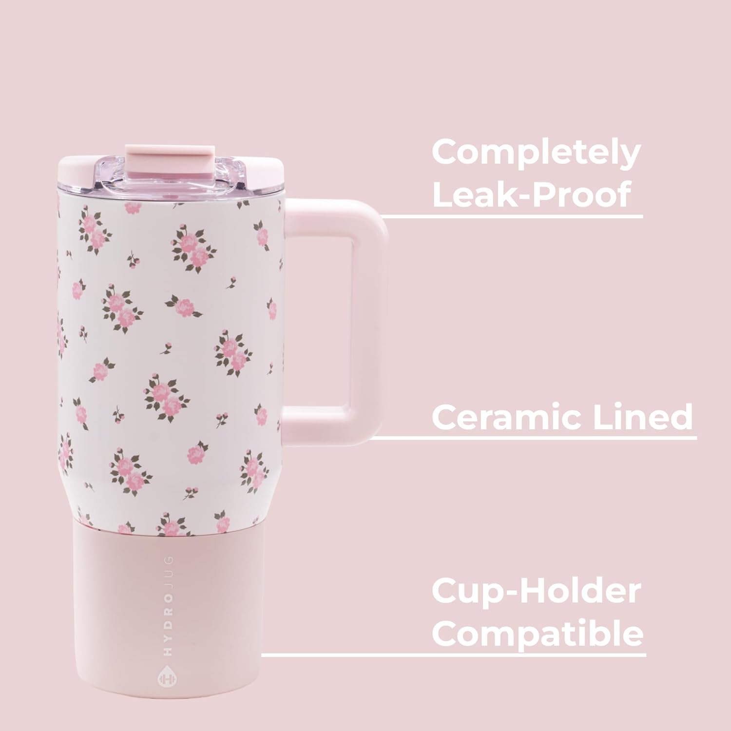HydroJug Coffee Traveler 20oz Ceramic-Lined Mug with Handle, Wildrose