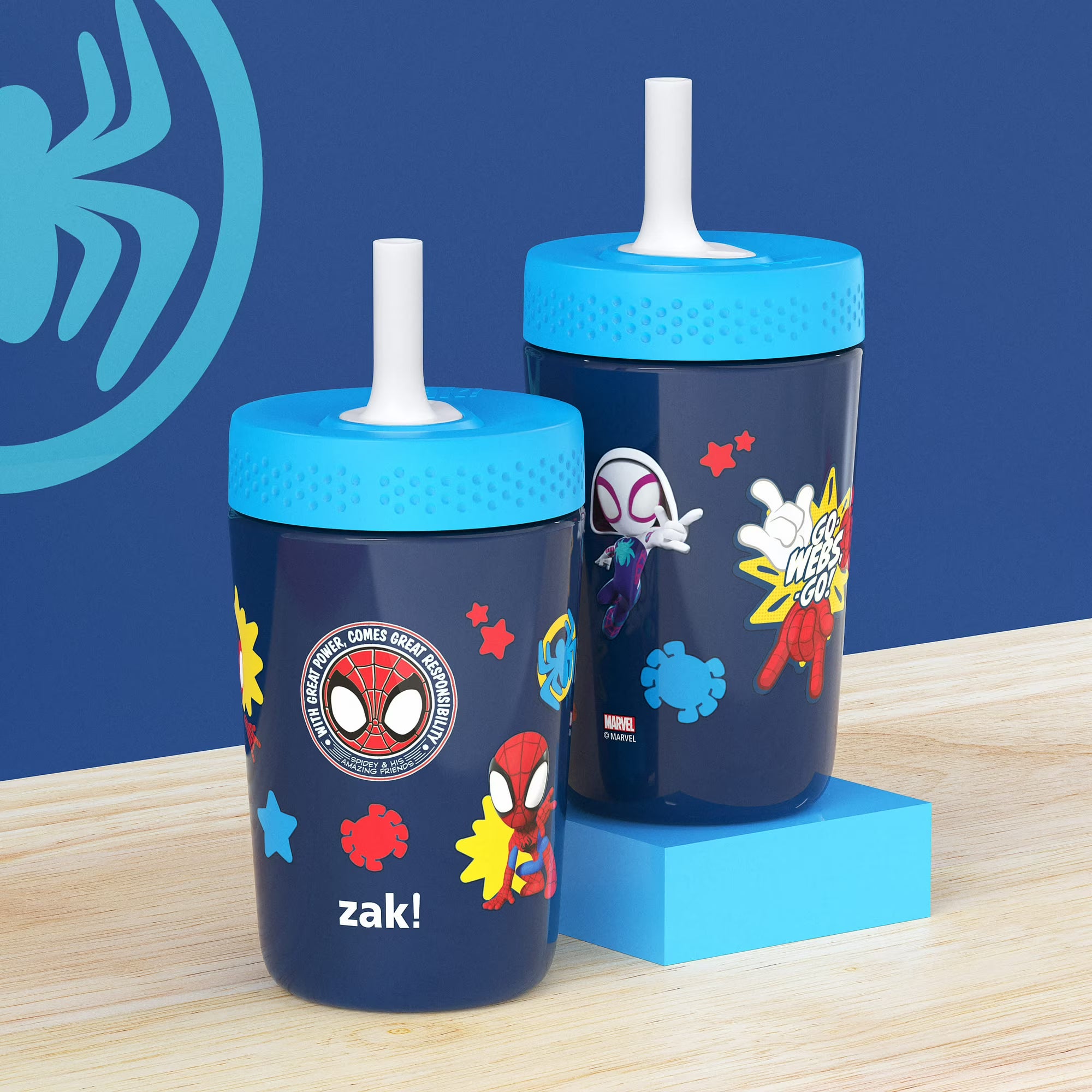 Zak Designs 12oz Spidey & Friends Kids Straw Tumbler - Stainless Steel Vacuum Insulated