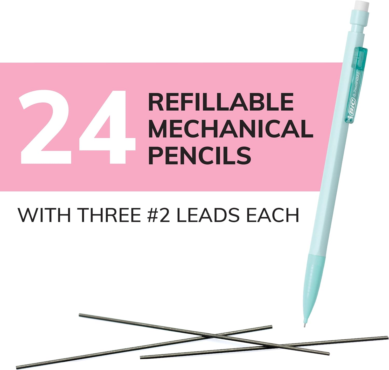 BIC Xtra-Smooth Pastel Mechanical Pencils 0.7mm – 24 Pack, #2 HB, Refillable & Retractable