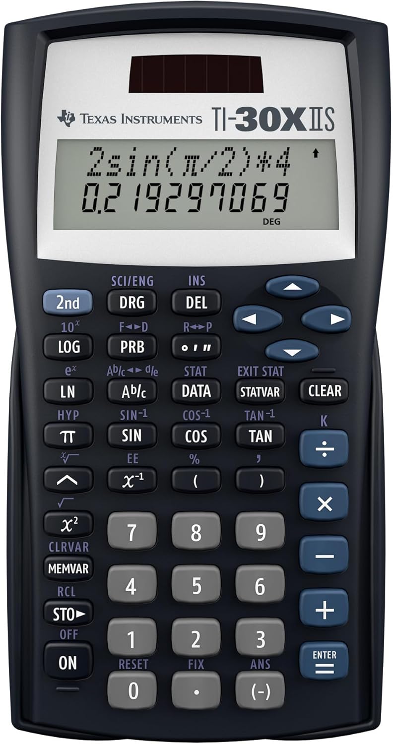 Texas Instruments TI-30XIIS Scientific Calculator – 2-Line Display, Battery & Solar Powered
