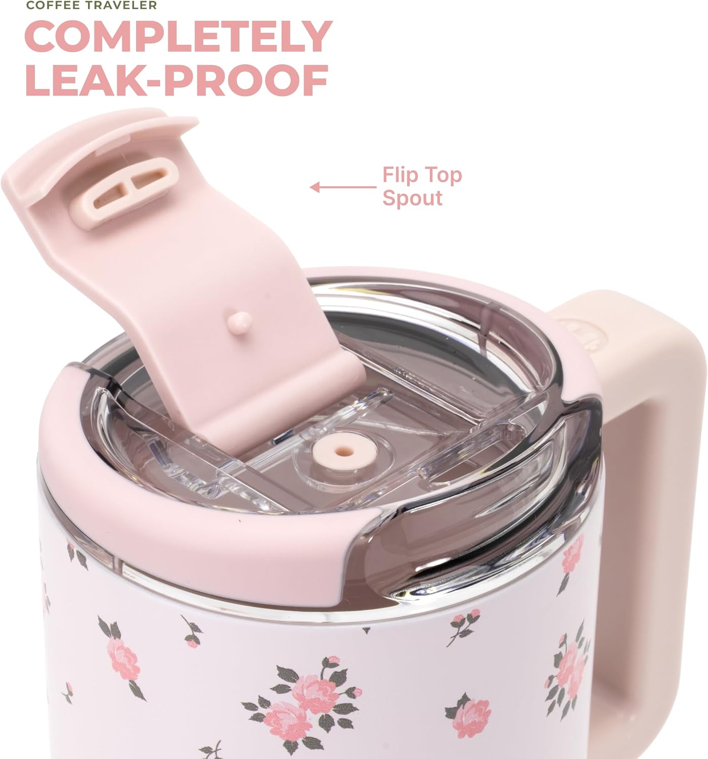 HydroJug Coffee Traveler 20oz Ceramic-Lined Mug with Handle, Wildrose