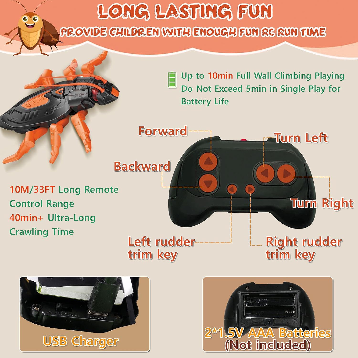 Ven Bots RC Cockroach Wall Crawler Toy for Kids – Realistic Remote Control Creepy Crawly Robot