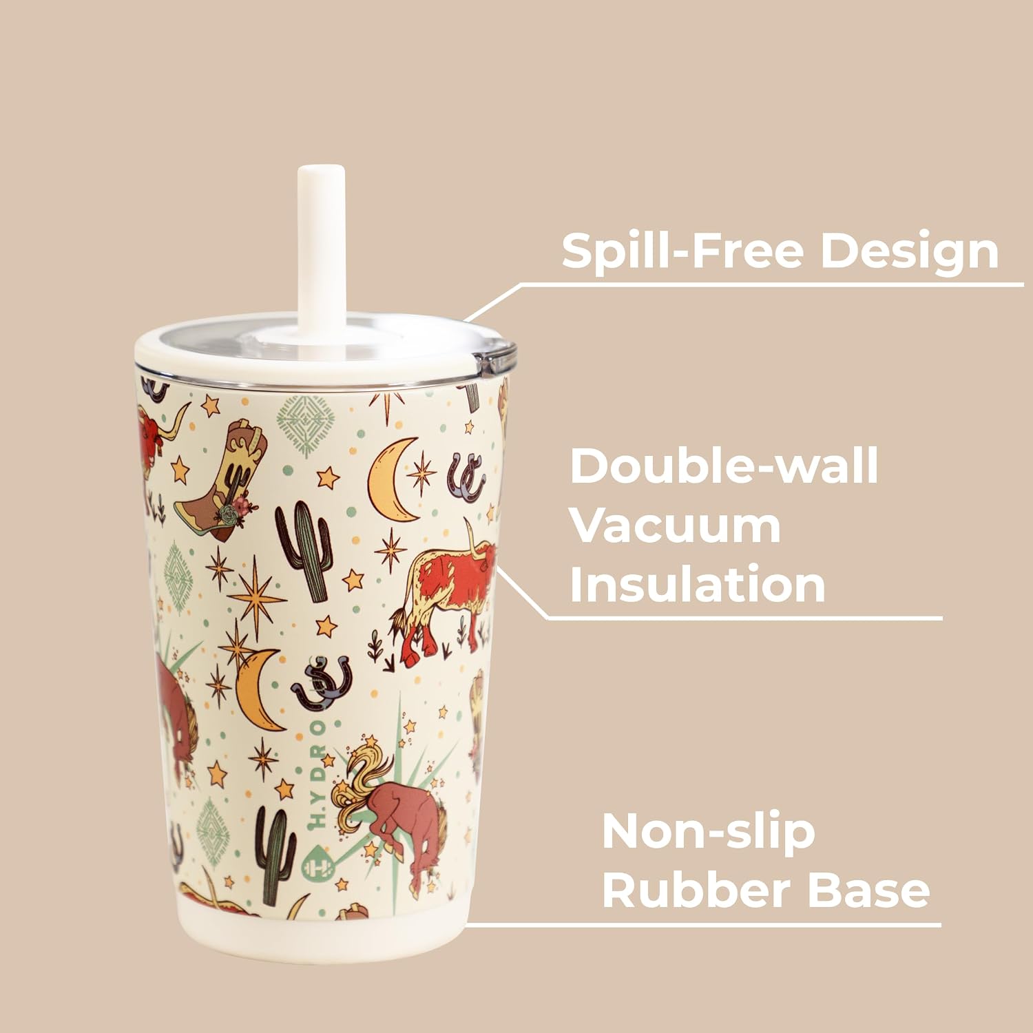 HydroJug Everyday Tumbler 14 oz, Ceramic-Lined Straw Cup, Rodeo