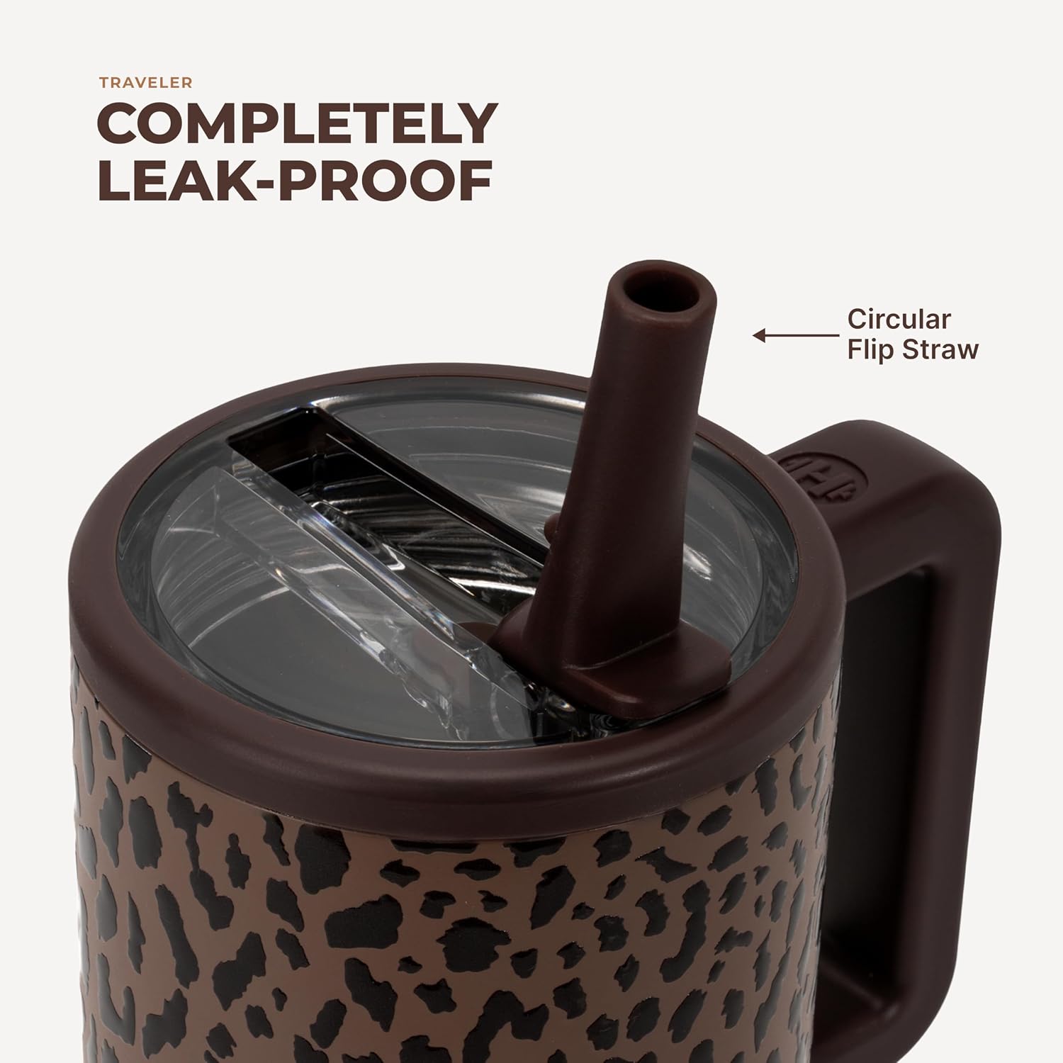 HydroJug Traveler 20oz Kids Insulated Tumbler with Handle, Brown Leopard