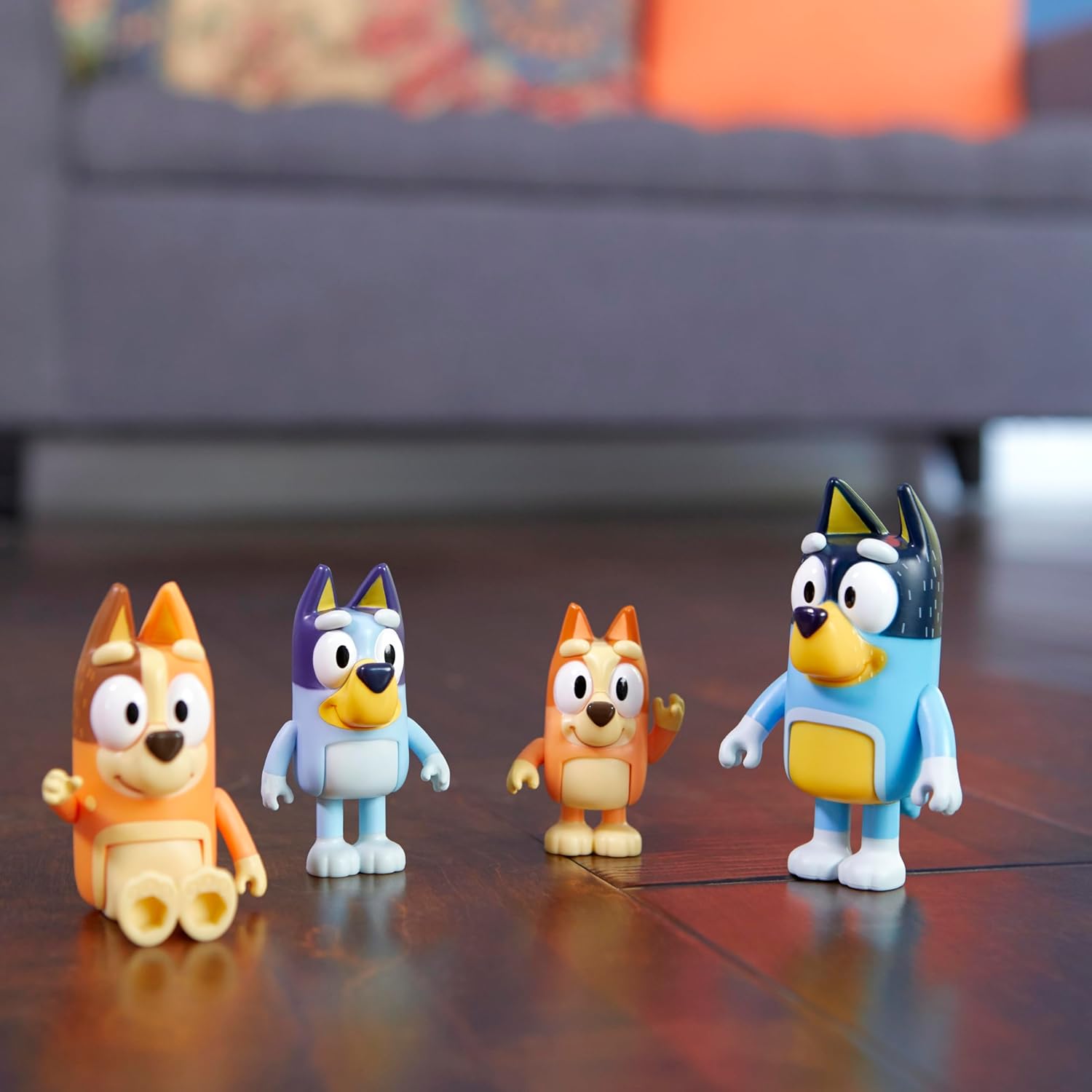 Bluey Family Figure Pack of 4, Robust Poseable Character Toys with Bingo, Chilli, and Bandit Figures, Toddler-Sized Animal Figurines for Kids Ages 3+