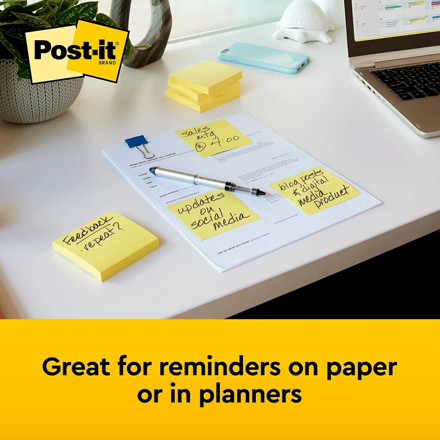 Post-it Notes 3x3 in, 12 Pads – Canary Yellow Sticky Notes, Clean Removal, Recyclable