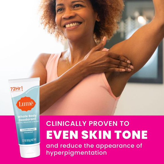 Lume Whole Body Women's Invisible Cream Tube Deodorant, Unscented, Aluminum-Free, 2.2 oz