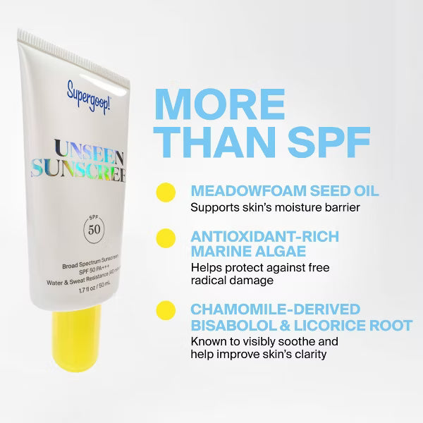 Supergoop! Unseen Sunscreen SPF 50 – Clear & Invisible Face Sunscreen, 1.7 fl oz