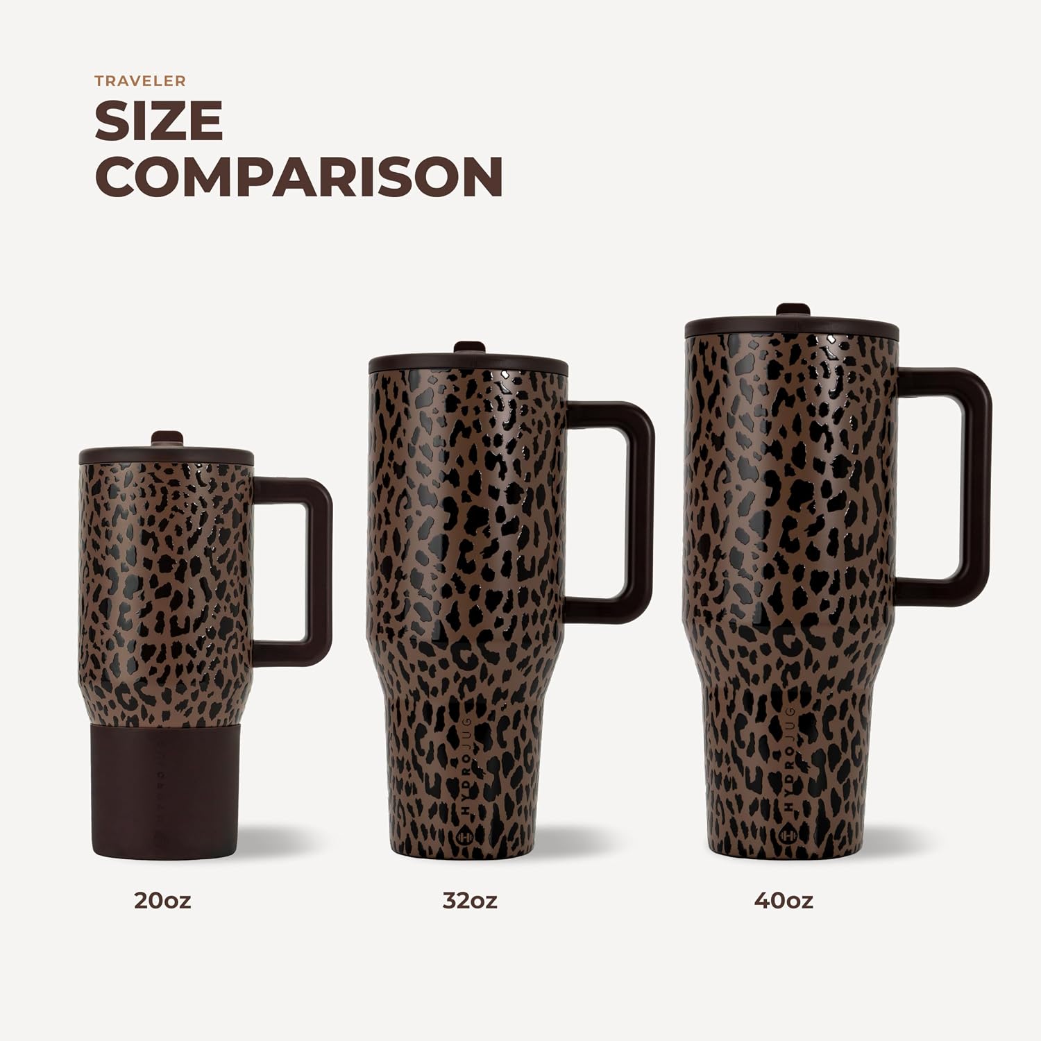 HydroJug Traveler 20oz Kids Insulated Tumbler with Handle, Brown Leopard