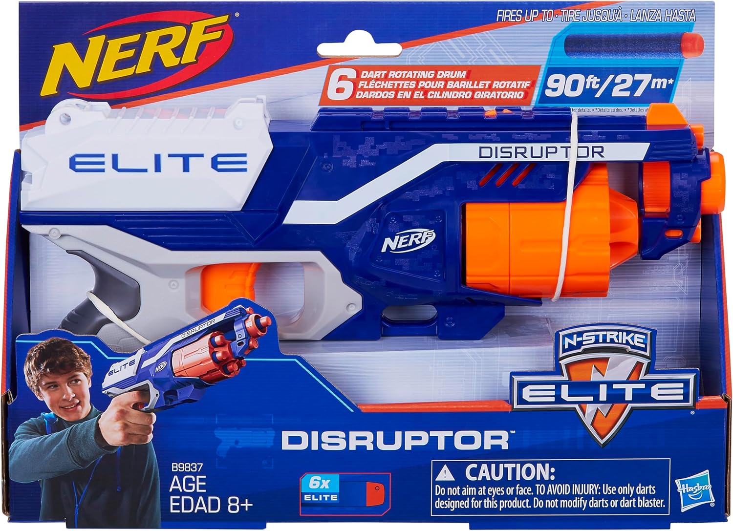 NERF Disruptor Elite Blaster - 6-Dart Rotating Drum, Slam Fire, Includes 6 Official Nerf Elite Darts - for Kids, Teens, Adults