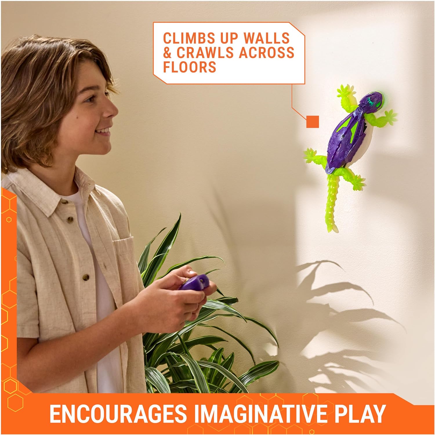 HEX Bots Glow-in-the-Dark Gecko with Official Wall Climber Technology, Rechargeable Remote Control Robot Kids Toys, Prank Toys for Boys & Girls Ages 4 & Up