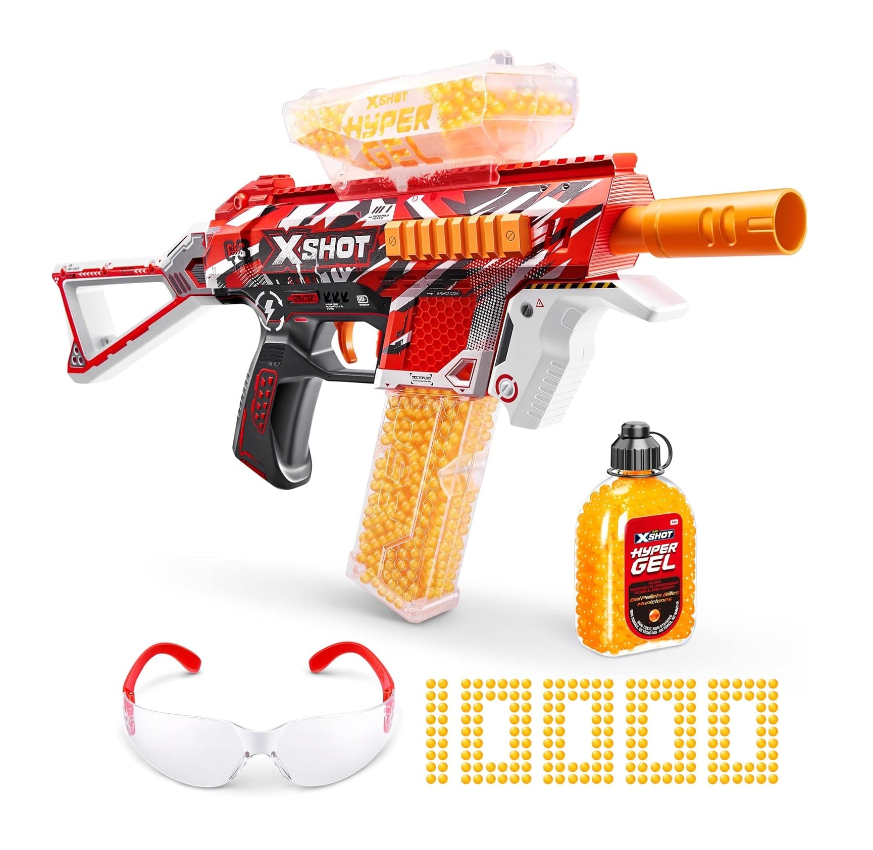 XSHOT Hyper Gel Trace Fire Blaster, Semi and Fully Automatic Gel Blaster & 10,000 Gellets, 600 Capacity Hopper & 850 Capacity Mag, Ages 14 & Up