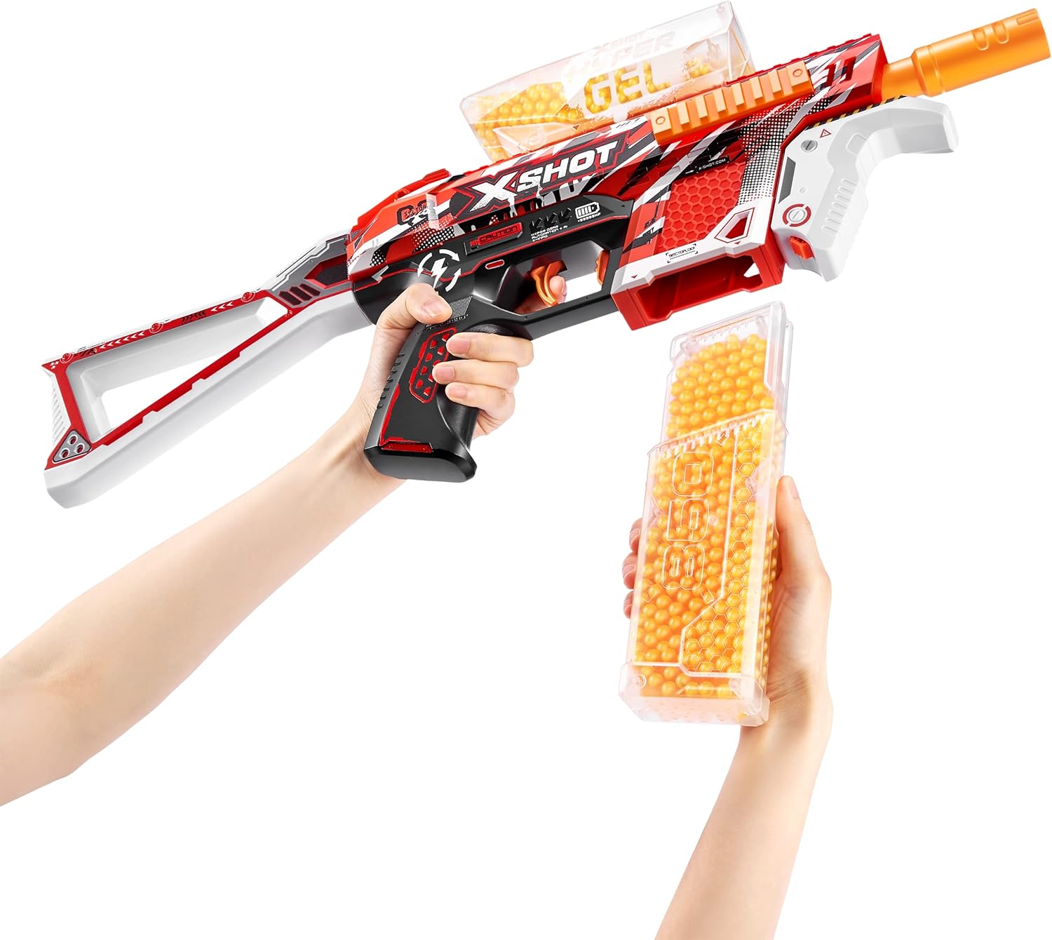 XSHOT Hyper Gel Trace Fire Blaster, Semi and Fully Automatic Gel Blaster & 10,000 Gellets, 600 Capacity Hopper & 850 Capacity Mag, Ages 14 & Up