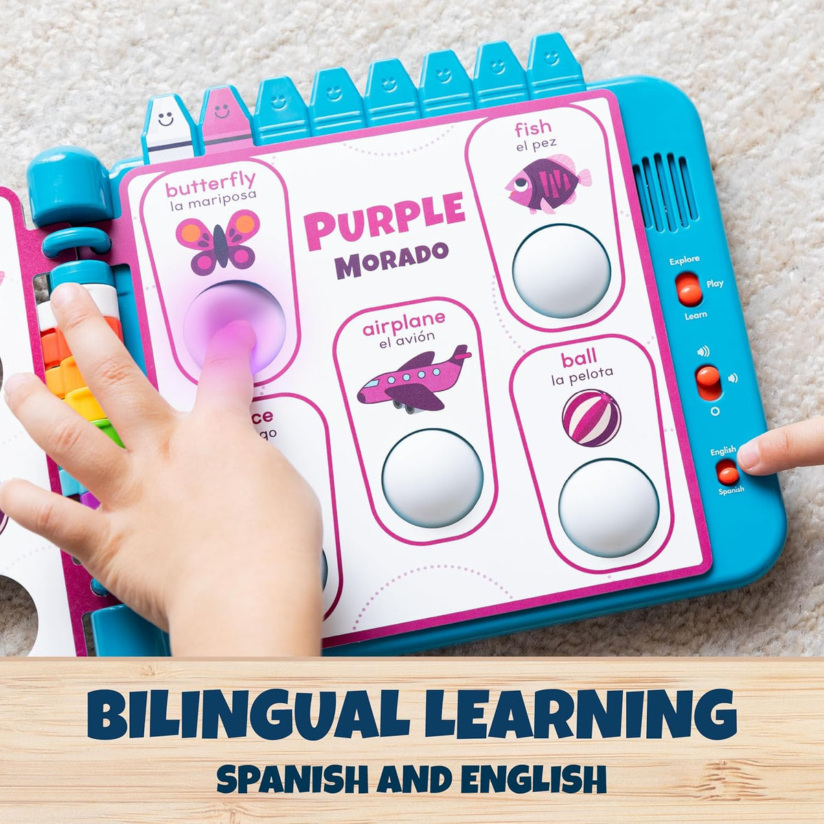 Chuckle & Roar Pop It! Book: Colors - Interactive Sensory Learning Book with Bilingual English & Spanish Play, Grow-with-Me Modes, Quiet Mode, Color Learning Toy for Toddlers Ages 1-4+