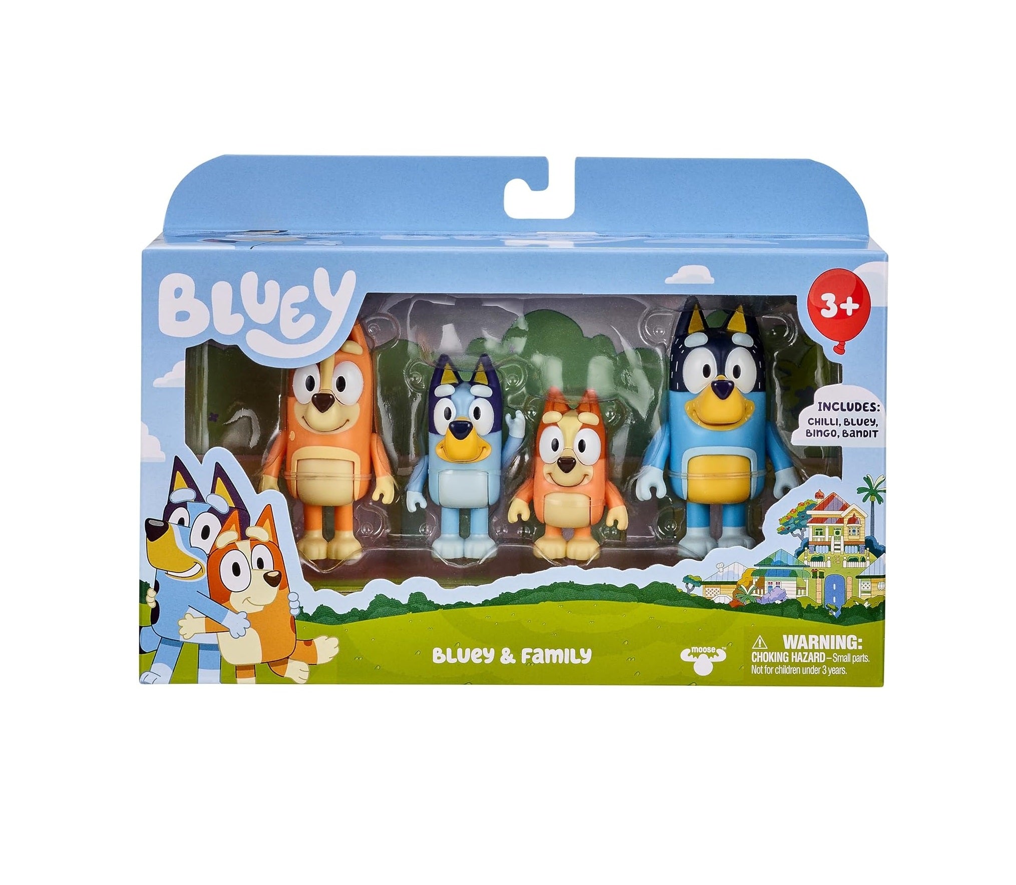 Bluey Family Figure Pack of 4, Robust Poseable Character Toys with Bingo, Chilli, and Bandit Figures, Toddler-Sized Animal Figurines for Kids Ages 3+