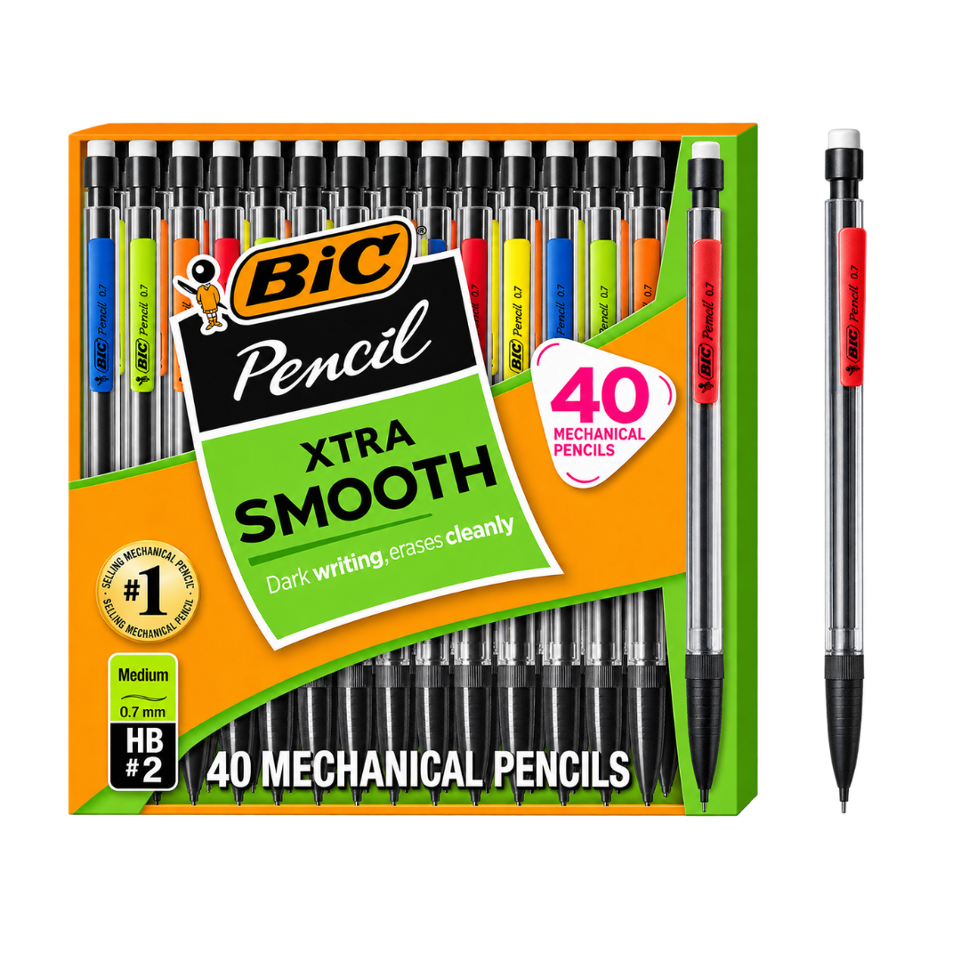 BIC Xtra Smooth Mechanical Pencils 0.7mm – 40 Pack, Refillable & Retractable #2 HB