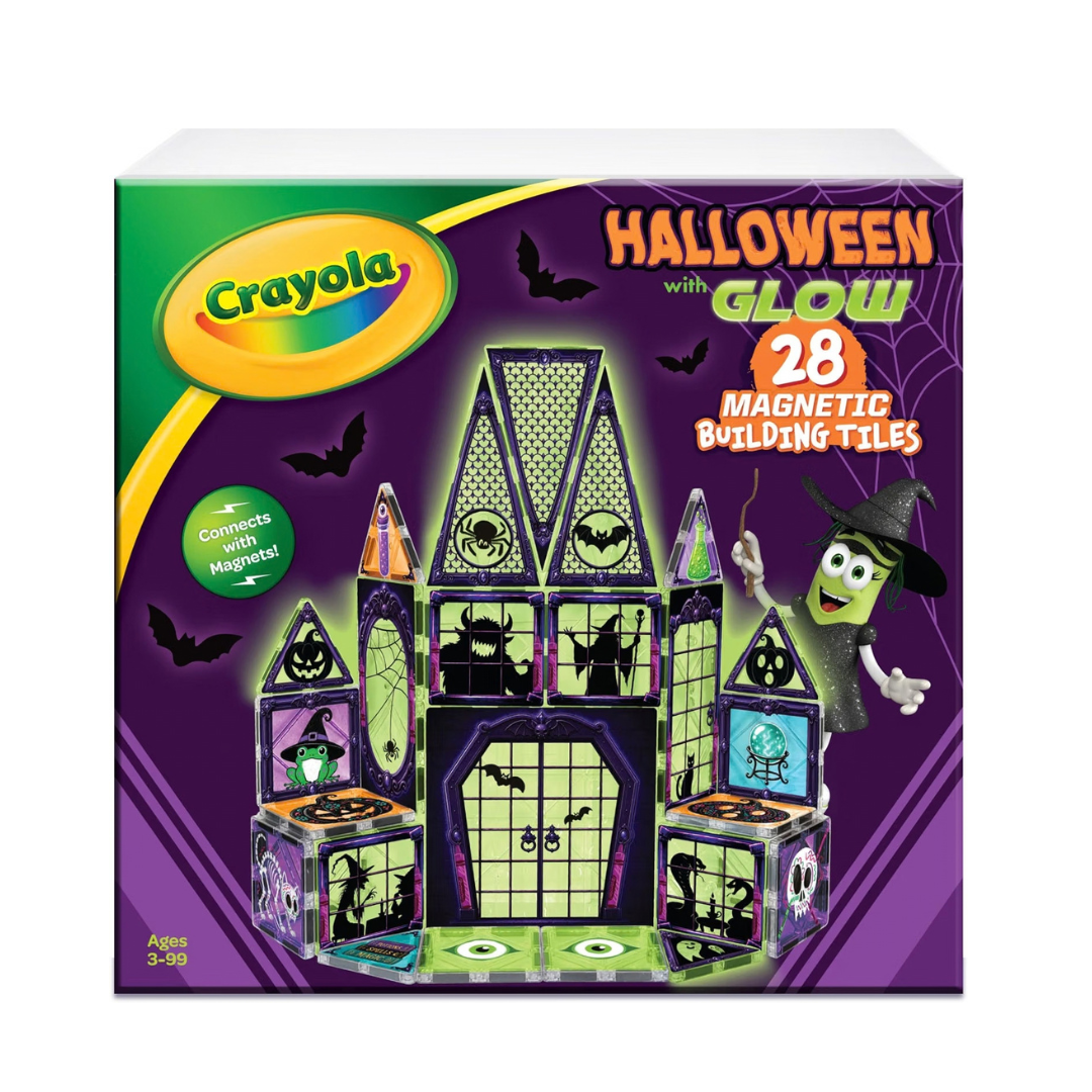 CreateOn Crayola Halloween Glow Magnetic Haunted House Tiles, 28-Piece Set