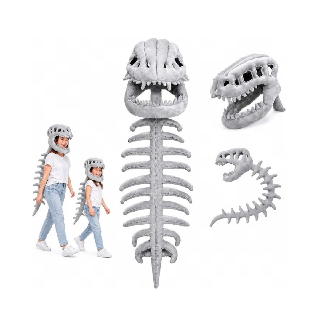 Dinosaur Skeleton Costume, 3D Spinosaurus Plush Toy with Skull and Spine