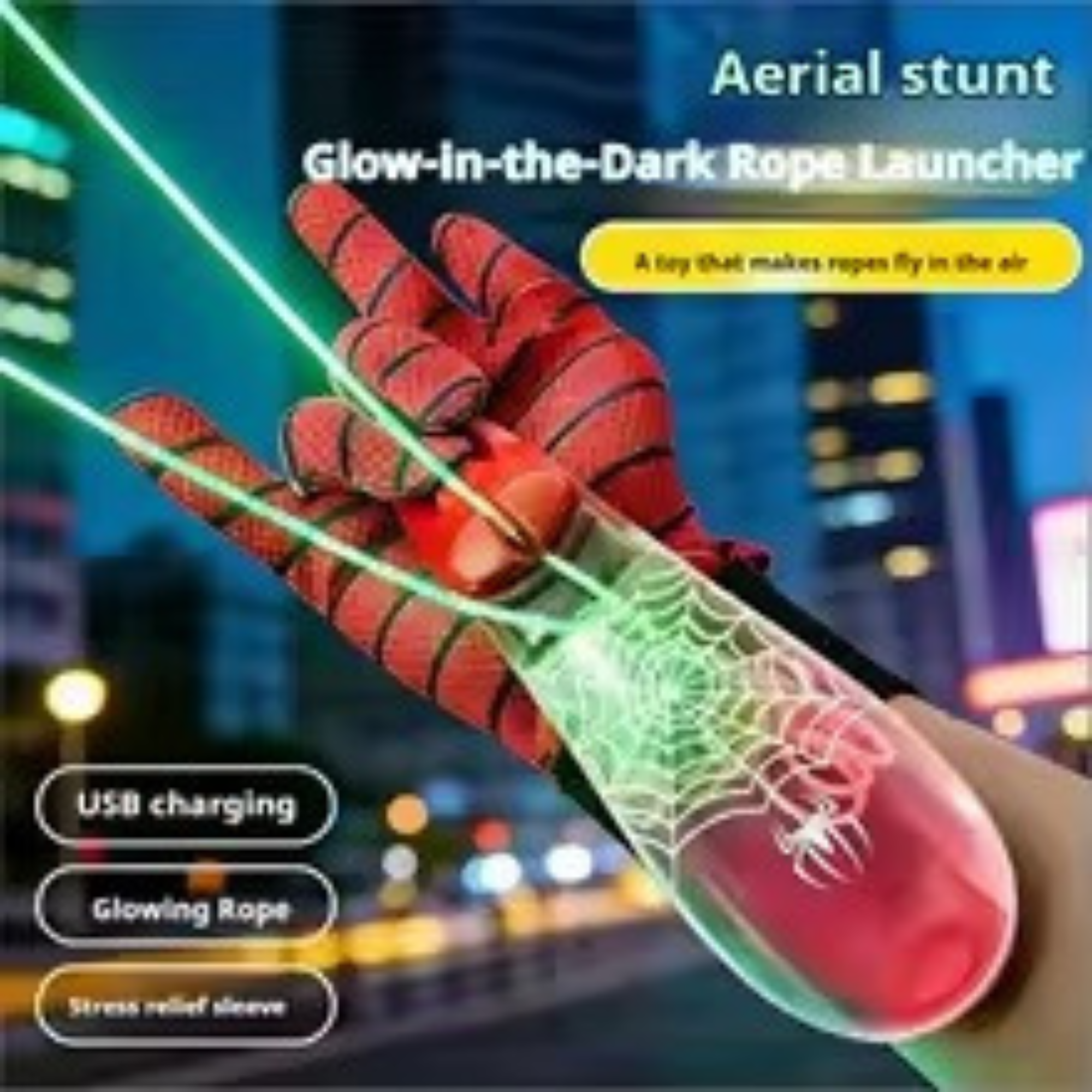 Electric Spider Web Launcher - Glow In Dark Retractable Luminous Rope Toy