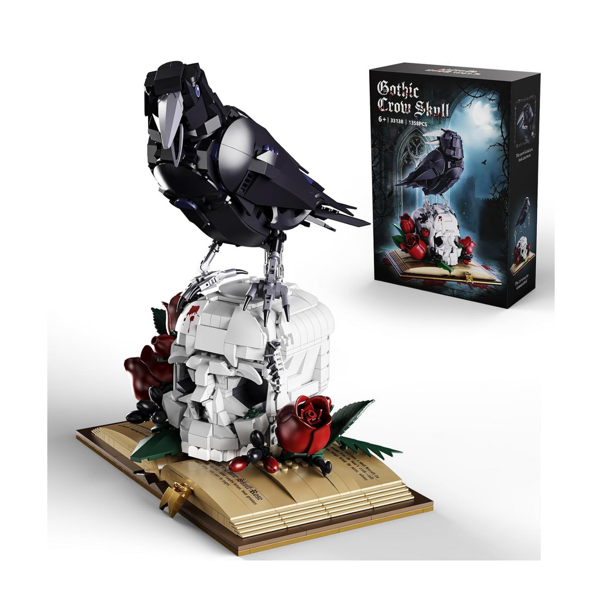 Gothic Raven & Skull Building Set for Adults, 1,358 Pieces