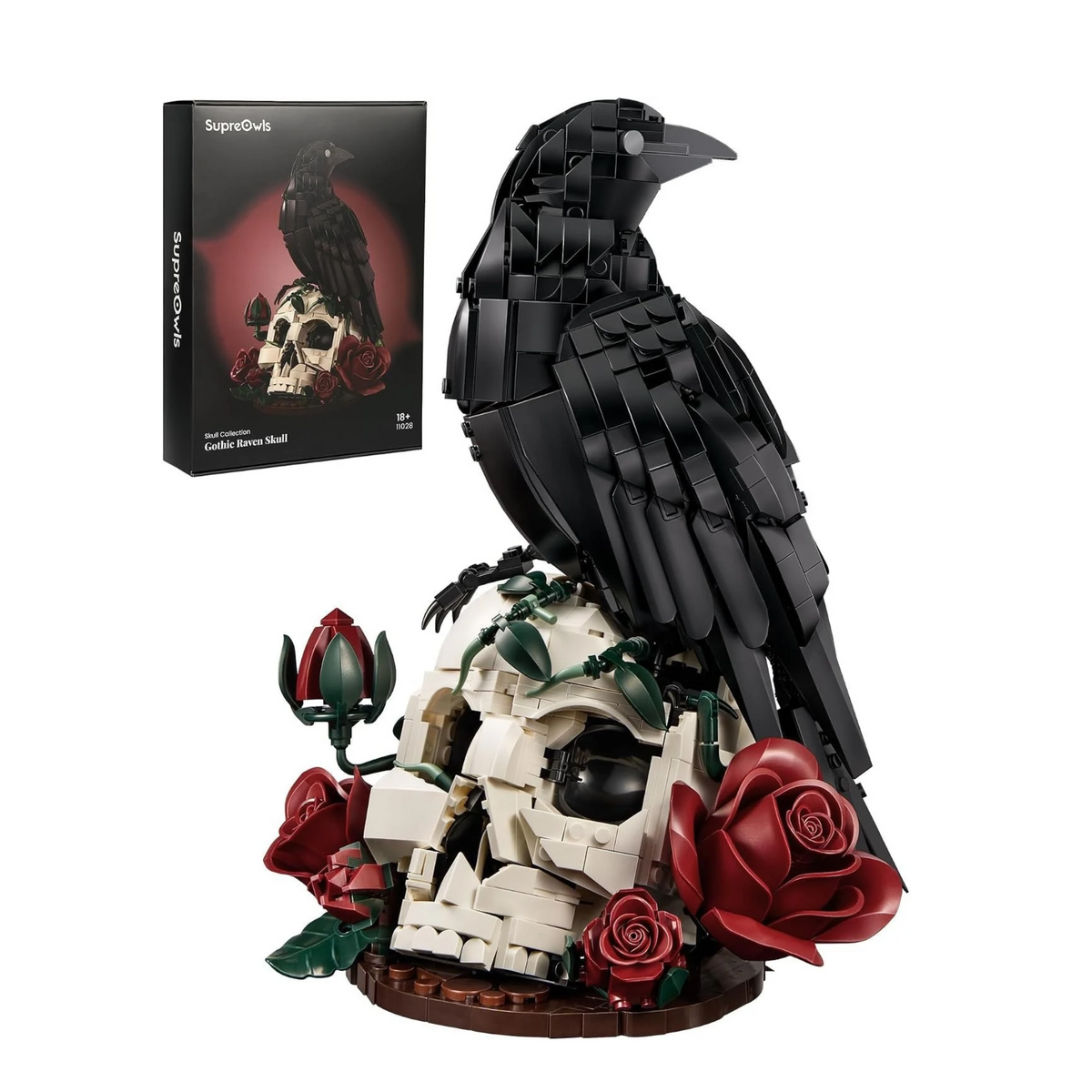 Gothic Skull, Raven & Flowers Halloween Building Blocks Set