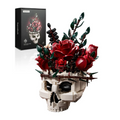 Gothic Skull & Rose Flowers Building Set, Halloween Botanical Brick Kit