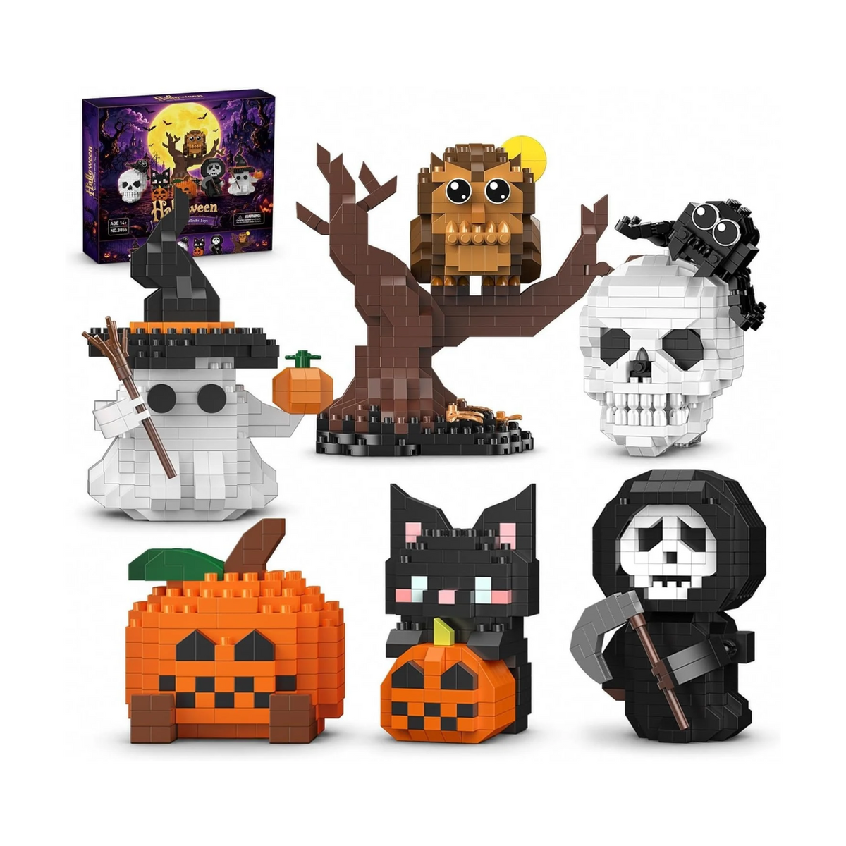 Halloween Building Set, 6 Spooky Micro Brick Display Models