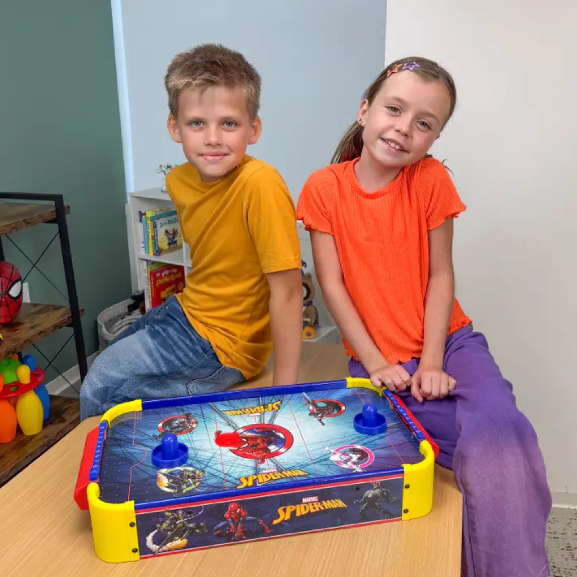 Marvel Spider-Man Electric Wooden Tabletop Air Hockey