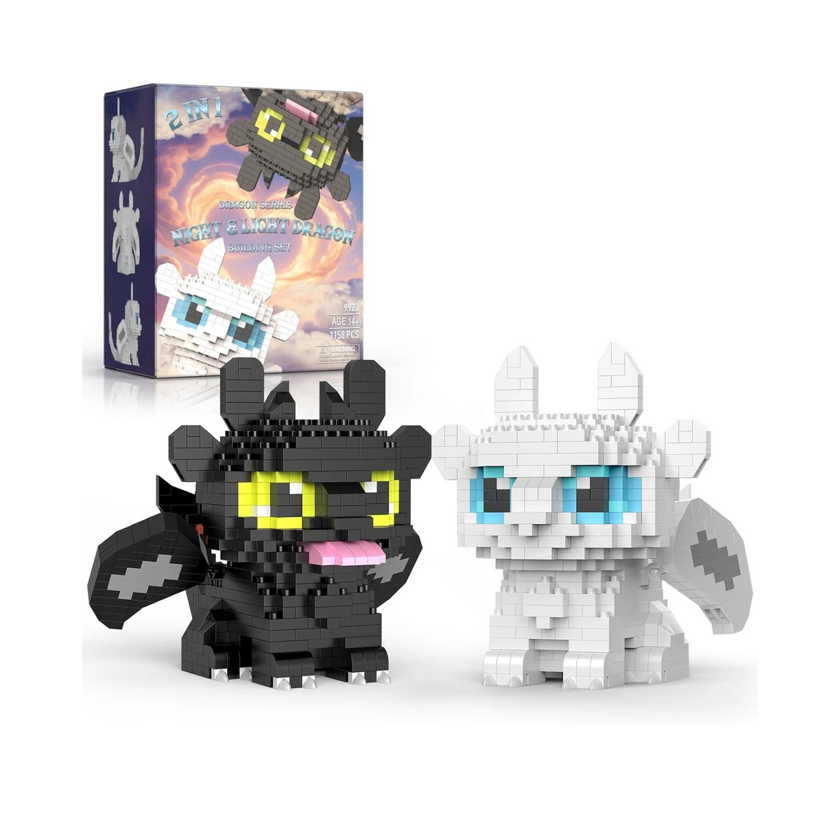 Micro Dragon Building Set, Black & White Dragons, 1,158 Pieces