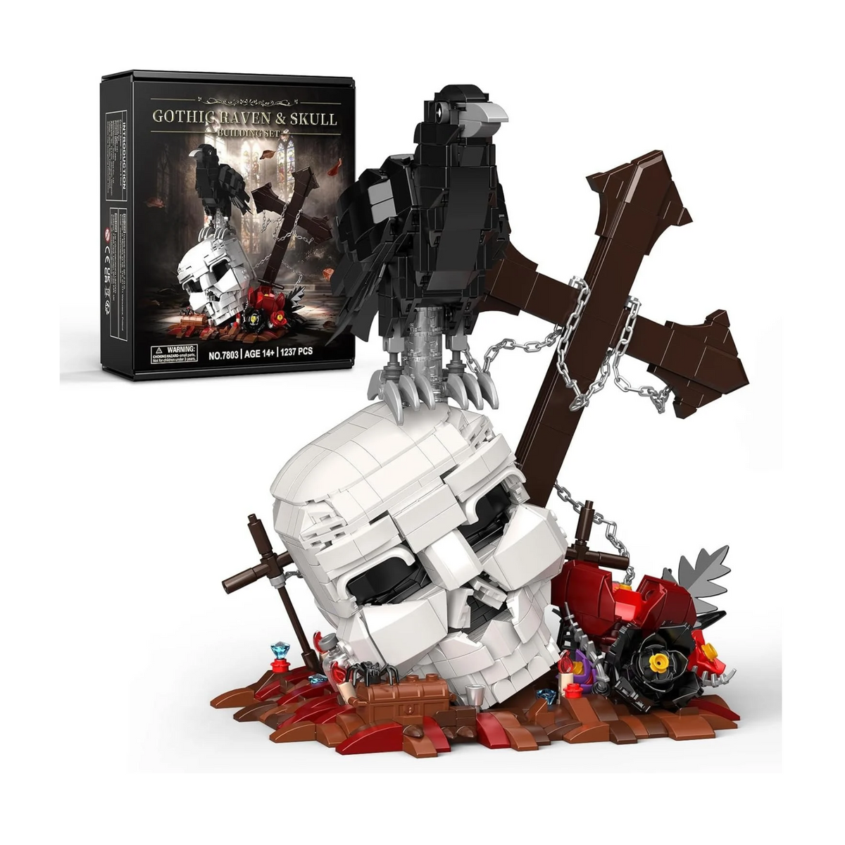 Skull & Animals Halloween Building Set with Goth Flowers – 1,237 Pieces