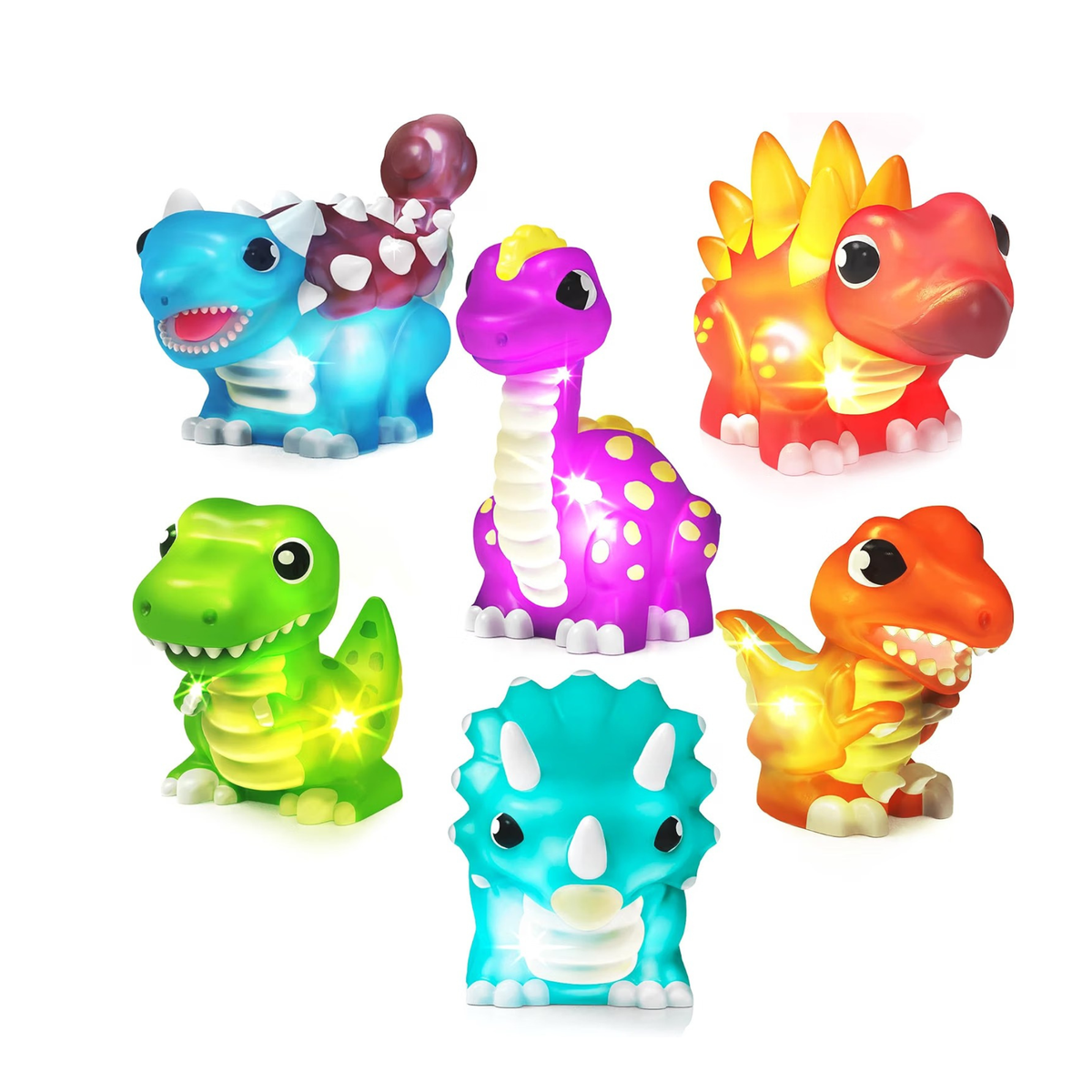 Tub Works Dinos Dinosaur Light-Up Bath Toys, 6 Pack